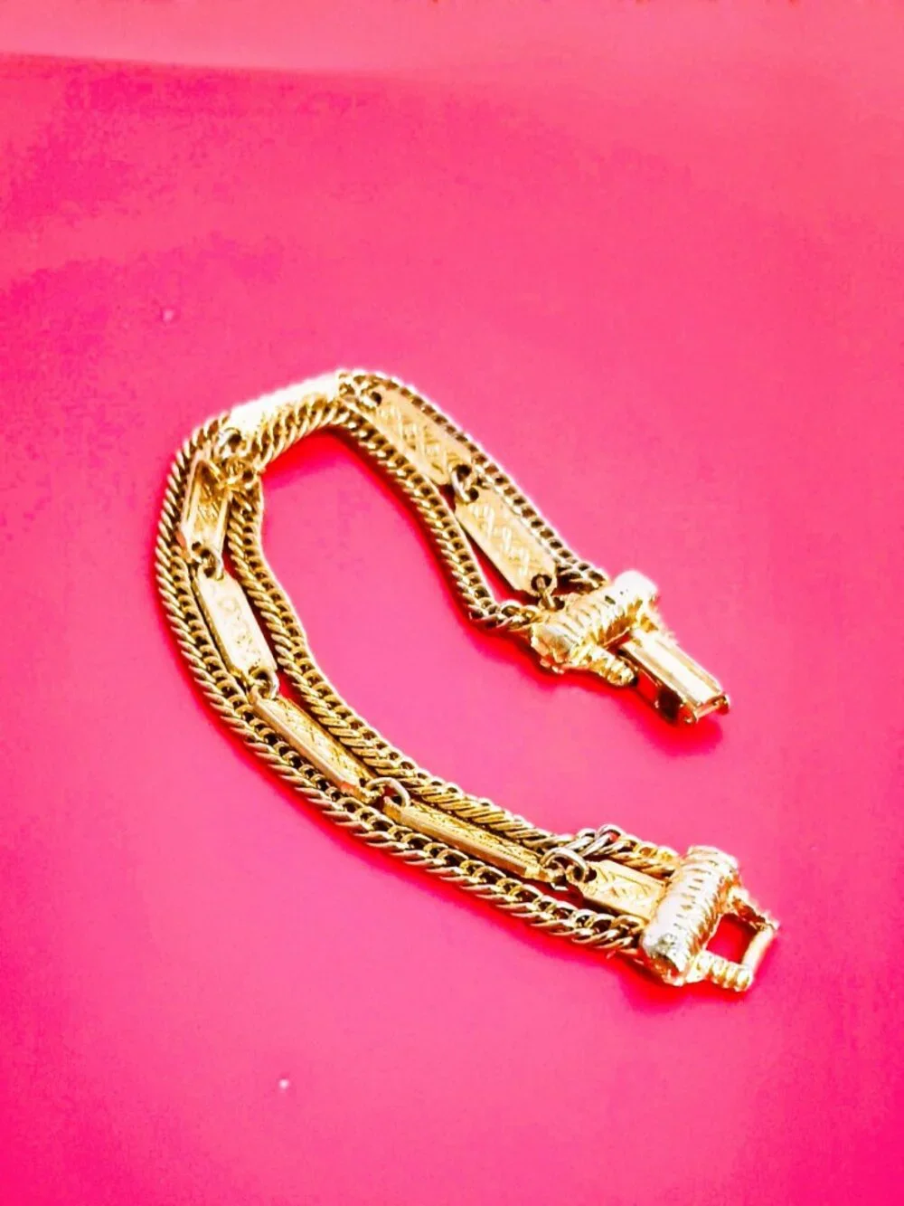 Vintage Gold Triple Strand Bracelet 6.75